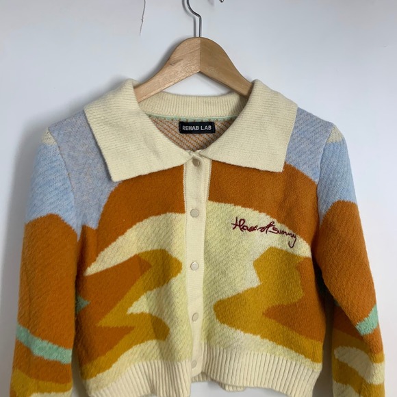 Rehab Lab House of Sunny Style Landscape Cropped Cardigan Sweater OSFM SIze F - Picture 3 of 15